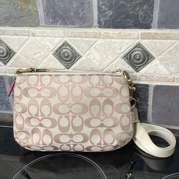 EUC Vintage Coach Poppy Daisy Outline Metallic Crossbody tan and pink - Picture 6 of 16
